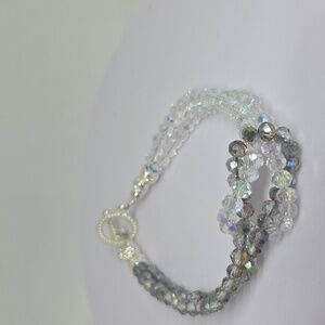 Love Knot Beaded Bracelet In Clear And Gray AB Crystal Beads.